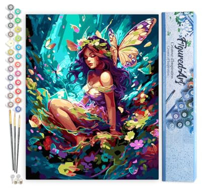 Figured'Art Peinture par Numéro Adulte Fée et papillons - Activité Manuelle Kit de Loisir Créatif DIY Numéro d'Art Complet - 40x50cm sans châssis en bois