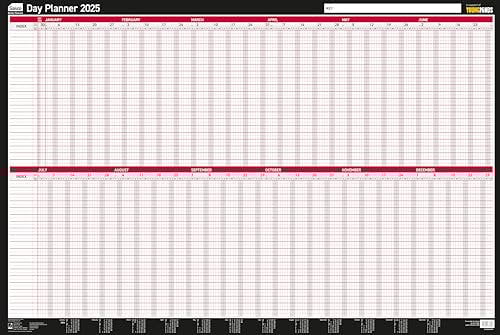 Sasco 2025 Daily Planner, Yearly Wall Planner Set, Large Whiteboard Style Dry Erase Calendar, Board Mounted Wall Planner, Dry Erase Pen & Stickers, Black/Red, 915x610mm, 2410248