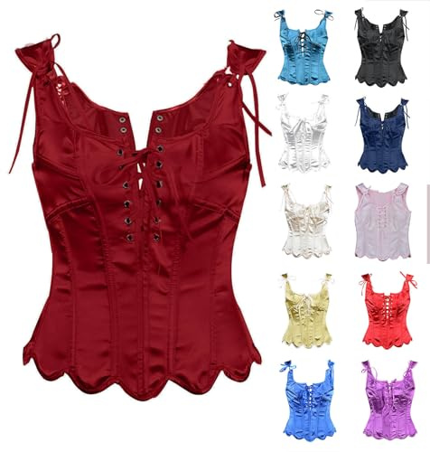 Corset Tops for Women with Straps UK Sale, Lace up Satin Boned Corset Women's Gothic Corsets Cinchers Overbust Bodysuit Sexy Lingerie Punk Basque Corset Bustier Shapewear Waist Cincher Bodice