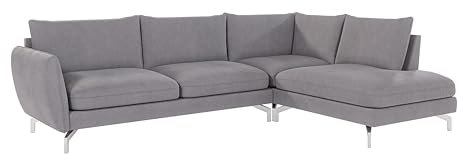 S-Style Möbel Ecksofa Eckcouch Sofa Couch 277 x 200 x 87 cm Mit Kissen Mikrofaser L Form Metallbeine Verchromt Rechts Freistehend Bellano Grau