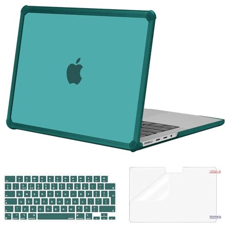 MOSISO Funda Compatible con MacBook Pro 14 Pulgadas 2025-2021 M5 M4 M3 M2 M1 A3434 A3112 A3185 A3401 A2918 A2992 A2779 A2442, Heavy Duty TPU Bumper Carcasa Dura&Teclado&Pantalla Film,Verde Teal