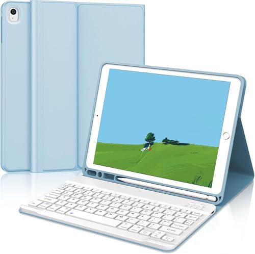 IVEOPPE Case Keyboard for iPad 6th 2018/ 5th 2017/ iPad Air 2/1/Pro 2016 - Detachable Bluetooth Keyboard UK Layout, Blue