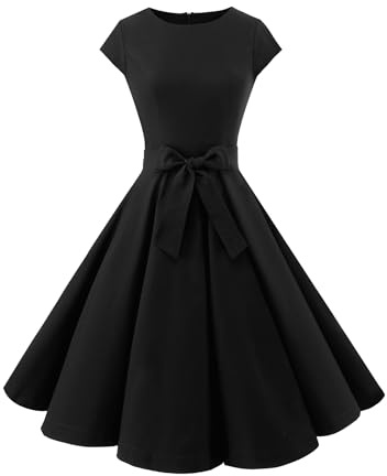 A-Line Midi Black Dress for Women Funeral Cap Sleeve Cocktail Dresses L