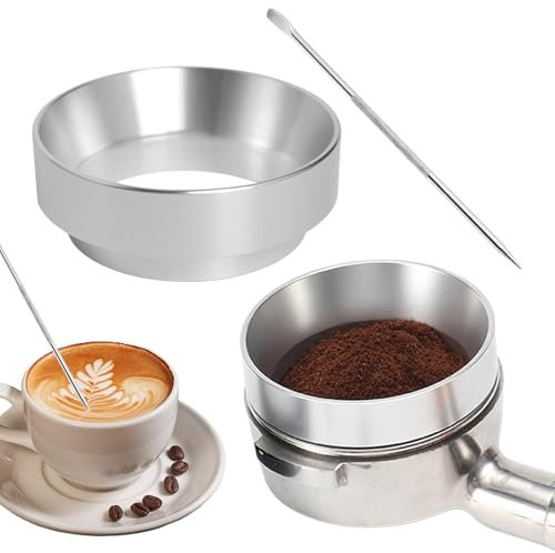 51mm Dosing Funnel, Aluminum Alloy Espresso Portafilter Funnel, Magnetic Coffee Accessories Espresso Dosing Ring for Barista, Home, Cafe(Silver)