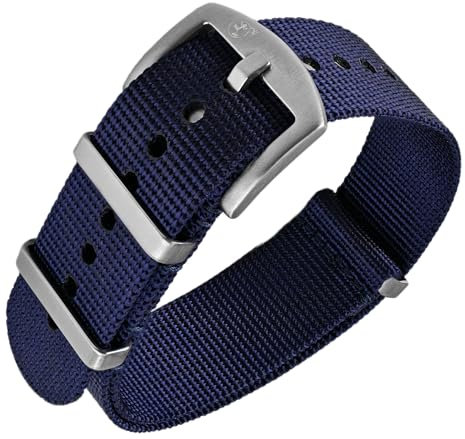 BOMBFROG NATO Strap Uhrenarmband 20mm Nylon navy Dornenschließe silber, Uhrenarmband Nato (20mm, Navy - Dornschließe silber)