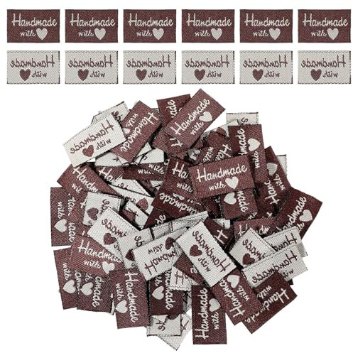 Handmade Label zum Annähen 100 Stück, Labels zum Annähen, Handgemacht mit Liebe Nähetiketten, Label Nähen, Personalisierte Nähetiketten, Handgemachte Anhänger für DIY Handwerk