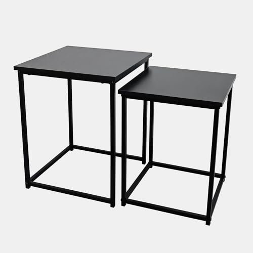 OHS 2 Nesting Tables Black Coffee Side Table For Living Room, Modern Square Coffee Tables Decorative Bedside Table with Sturdy Metal Frame Easy Assembly