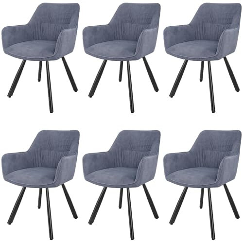 LEWE Esszimmerstühle 6er Set Drehbar, 180° Drehstuhl, Ergonomisch Polsterstuhl, Küchenstühle mit Armlehne, Metallbeine, Kurzflor-Stoff für Esszimmer Wohnzimmer Schlafzimmer, Grau