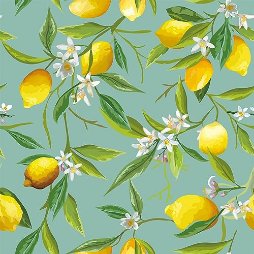 VEELIKE Papier Peint Citron Fruits Vert Papier Peint Autocollant Fleuri Citron Tropical 44,5 cm × 300 cm Papiers Peints Floral Décoration Cuisine Stickers Salle de Bain Imperméable Salon Couloir