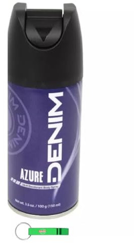 24x Denim Deodorante Spray Corpo Azure - Körperspray-Deodorant - Klassisch maskulin, frisch und mit einem unverwechselbaren Hauch Raffinesse Deo 150ml + Beni Culinari Kostenloser Schlüsselanhänger