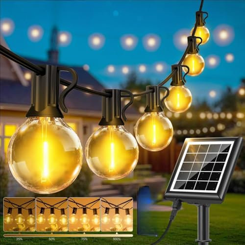 VEVICE Solar Lichterkette Aussen mit Fernbedienung - 30M/100FT Dimmbar G40 Glühbirnen Outdoor Lichterketten 8Modi IP65 Wasserdicht Solarlichterkette Außen für Garten Balkon Pavillon Party