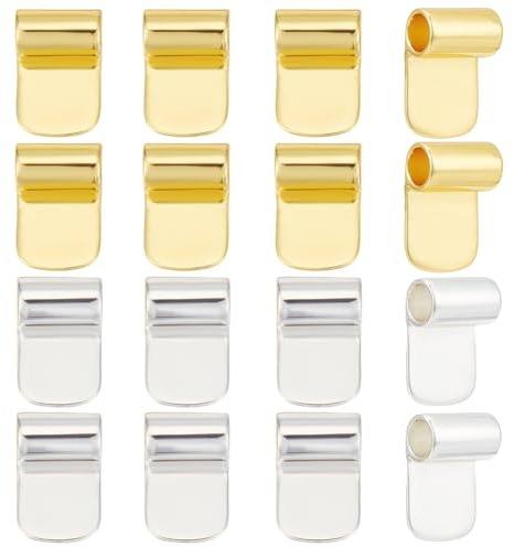 CRAFTYMELODY 18Pcs Glue on Pendant Bails 2 Color Brass Metal Tibetan Style Charms Pendants Tray Connector Hanger Rectangle Flat Pad for Jewelry Findings Making Accessory Supplies DIY Craft Necklace