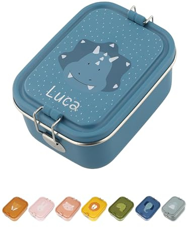 wunderwunsch TRIXIE Brotdose Kinder Edelstahl, personalisierte Lunchbox | Jausenbox, Metall Lunchbox ohne Fächer, kleine auslaufsichere Box, flache Lunch-Box