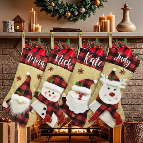Nikolausstrumpf Personalisiertmit Namen - 46 cm Große Weihnachtsstrumpf zum Aufhängen & Befüllen - Familie Weihnachtssocken Kinder - Personalisierter Nikolausstiefel Weihnachtsdeko Kamin - 1 Stück