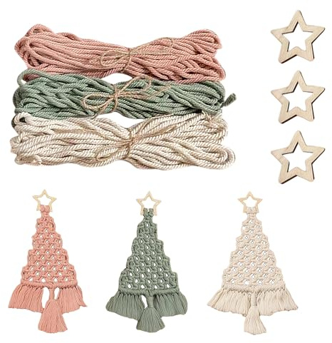 LUMOOM 3 Stück Makramee Weihnachten Set, Weihnachtsbaum DIY Kit, Weihnachtsschmuck, Baumwollgarn Weihnachtsdeko, Boho Bastelset für Erwachsene & Kinder (B)