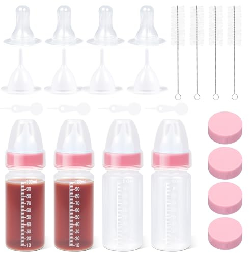 Futtermilchflasche-Set für Welpen, Flaschen zur Kätzchenfütterung, Haustierflasche mit Messskala für die künstliche Aufzucht von Neugeborenen (Pink, 100ML)