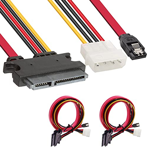 HAAMNING7 2 Pack SATA 22 Pin Serial ATA Data and Power Combo Cable, 4 Pin IDE LP4 Power Cable + 22 Pin SATA to 7Pin Serial ATA Data Cable for SDD HDD Hard Drive 30cm 12-inch