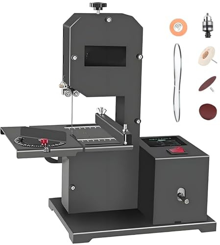 Scie à ruban d'établi puissante de 800 W, 1750 tr/min, petit outil de coupe pour bricolage domestique, hauteur de coupe de 70 mm, profondeur de gorge de 90 mm, table métallique inclinable