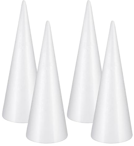 GARIOUANS Chiari Coni Pezzi Decorazioni in Schiuma 4 per Fai da Te | Altezza 25cm, Forma Semplice ed Elegante, Leggeri e Versatili, per Composizioni Nuziali e Scaffali