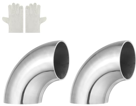 QUARKZMAN 4 Stück 90 Grad Metallrohr Bogen 40mm OD, 1.5mm Wandstärke 304 Edelstahl Rohrbogen 105mm Länge Rohr Winkel Bogen mit Arbeitshandschuhe für Abflussrohr Abgasrohr Geländer Handläufe