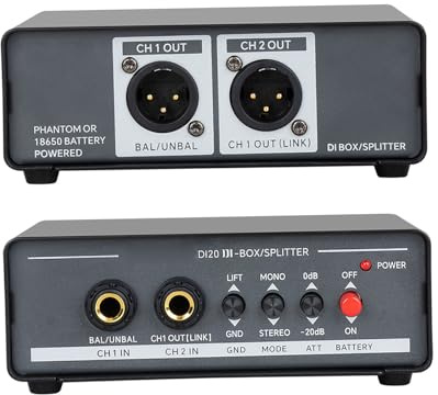 YDuupxe Direct Box Stereo Di Box Aktiver Zweikanal-symmetrischer Konverter-Verteiler-Splitter mit Erdungsisolierung für Sauberes in Professionellen Studios