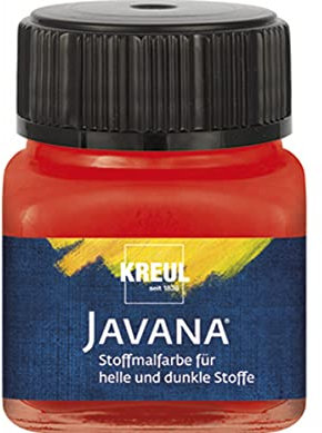 KREUL 90963 - Javana Stoffmalfarbe für helle und dunkle Stoffe, 20 ml Glas rot, brillante Farbe auf Wasserbasis, pastoser Charakter, zum Stempeln und Schablonieren, nach Fixierung waschecht