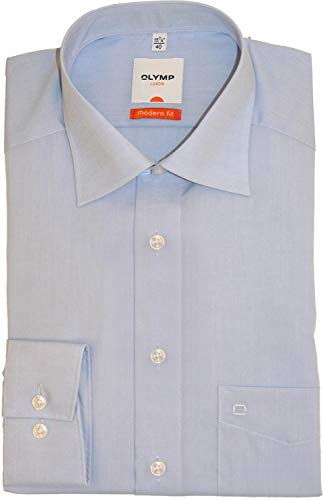 OLYMP Luxor modern fit Hemd extra kurzer Arm New Kent Kragen Chambray hellblau