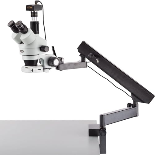 AmScope SM-6TPZ-64S-5M Digital Professional Trinocular Stereo Zoom Microscope with Simultaneous Focus Control, WH10x Eyepieces, 3.5X-90X Magnification, 0.7X-4.5X Zoom Objective, 64-Bulb LED Ring Light, Clamping Articulating Arm Stand, 110V-240V, Includes 0.5X and 2.0X Barlow Lenses and 5MP Camera with Reduction Lens and Software