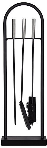 Fire Vida 4 Piece Arc Fireplace Companion Set – Black & Chrome Modern Fireside Tool Kit with Stand – Includes Poker, Brush & Shovel – Ideal for Wood Burners, Open Fires & Fireplaces