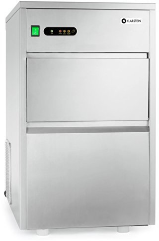 Klarstein Powericer XXL machine à glace Industrielle - machine à glaçons, 25 kg / 24 h, 160 w, 6 kg, pelle, système de tubes, LED, neutre au goût, inox, classe climatique ST, argent