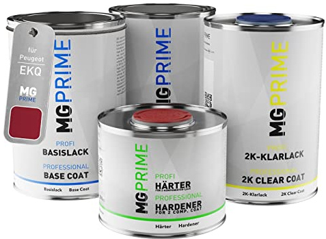 MG PRIME Pots de Peinture voiture pour Peugeot EKQ Rouge Lucifer Nacre 3,5L | Diablo Red Mica, Kit peinture de fond + base + vernis 2K + durcisseur, prêt à l'emploi