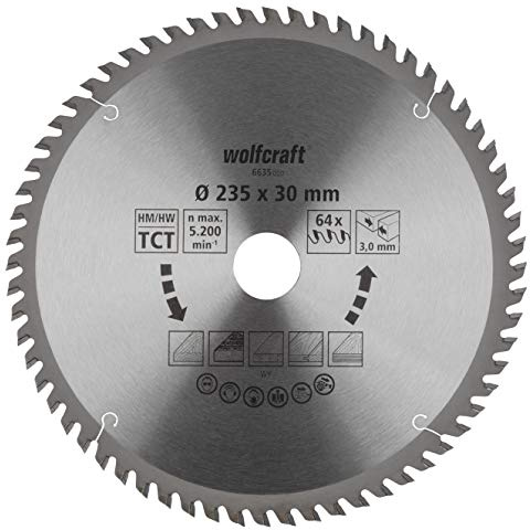 wolfcraft 6635000, Handkreissägeblatt HM, Serie orange, 64 Zähne, ø235x30