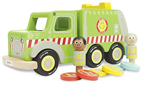 Indigo Jamm Recycling Ronnie, Wooden Toy Playset with Removable Passengers and Tokens Toddler Toys for 2 3 4 year old Boy and Girls