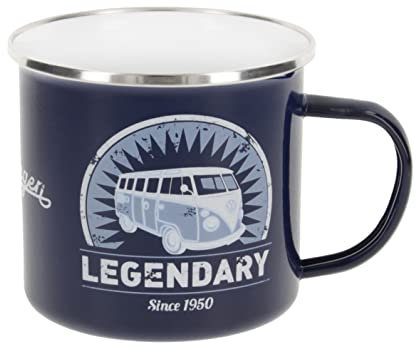 BRISA VW Collection - Volkswagen Große Emaille Kaffee-Tee-Tasse-Becher-Haferl für Camping & Outdoor T1 Bus 500 ml (Legendary/Blau)