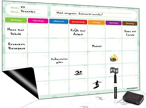 Brute Strength - Magnetisches Whiteboard, magnetischer, flexibler, trocken abwischbarer Wochenplaner, magnetische Memotafel für Kühlschrank, Familienessen (42 x 29 cm)