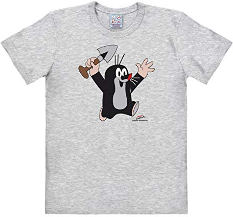 Logoshirt® TV I Der kleine Maulwurf I Freude I Juhu I T-Shirt Print I Damen & Herren I kurzärmlig I grau-meliert I Lizenziertes Originaldesign I Größe L