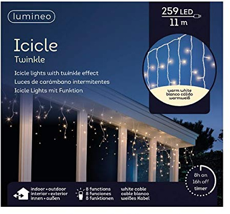 Lumineo Lichterkette Icicle Twinkle warm weiß - 259 LEDs - 11 Meter - weißes Kabel - Indoor & Outdoor - Timer - IP44 Schutz