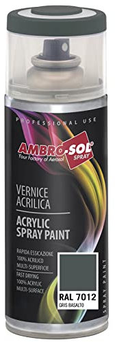 AMBRO-SOL - Pintura acrílica en spray, color Gris Basalto, RAL 7012, resultado profesional en múltiples superficies, exteriores e interiores, 400 ml