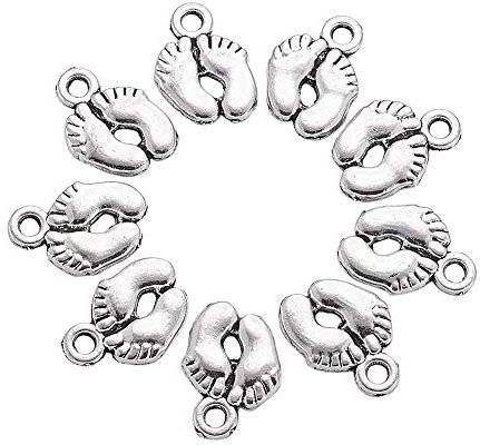 Craftdady 50 Stück Antik Silber Füße Fußabdruck Charms Anhänger tibetische Babyfüße Baumeln Anhänger für Baby Remembrance Armband Halskette Schmuckherstellung