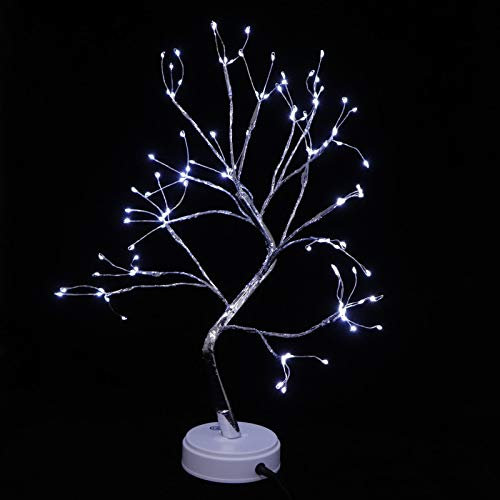 Bonsai Licht LED, 108LED Bonsai Baum Lampe Kupferdraht Batterie USB Powered Touch Schalter Kaltweißes Licht für Zuhause Weihnachten Neujahr
