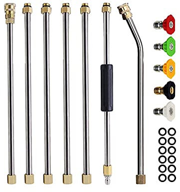 NUZAMAS Set di prolunghe per idropulitrice 4000 PSI 1/4 pollici, asta di ricambio con 5 punte per ugelli (0, 15, 25, 40, 65 °), O-ring, lance di prolunga 7PCS