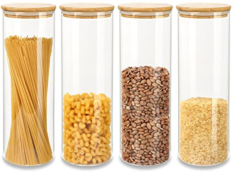 Schramm® 4 Stück Vorratsgläser Set mit Bambus Deckel in 6 verschiedenen Größen Vorratsdosen stapelbar luftdicht Vorratsglas Aufbewahrungsglas, Größe:2200 ml
