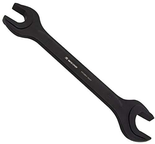 WEDO Llave doble con extremo abierto, llave de boca doble, llave de boca única, 40 llaves de acero al cromo vanadio, abiertas en ángulo, 50 × 55 mm, longitud 460 mm, negro, DIN 894, troquelada una vez