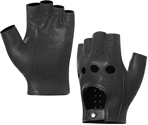 Harssidanzar Herren Fingerless Half Finger Leder Fahrhandschuhe Lammfell Ungefüttert Upgrade GM032EU,Schwarz, Größe XS