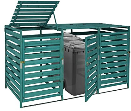 XL 3er-/6er-Mülltonnenverkleidung HWC-H62, Mülltonnenbox, erweiterbar 114x200x97cm Massiv-Holz - dunkelgrün