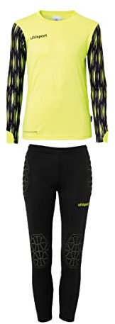 uhlsport Herren Reaction GOALKEEPER SET JUNIOR Jugend Torwart Torh ter Fu ball Set aus gepolstertem Shirt und Hose komplet, fluo gelb/schwarz, 128 EU