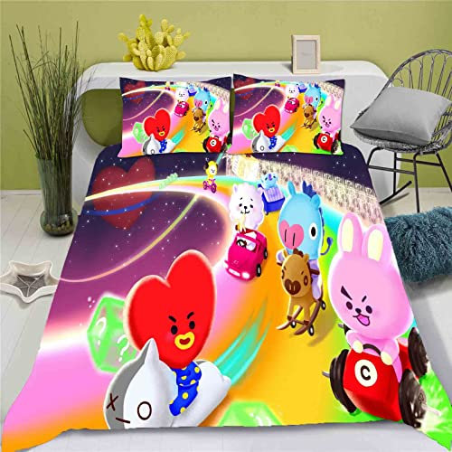 QROXY BTS Bangtan Boys Bettwäsche-Set,Kinderbettwäsche 3D-Digitaldruck Polyester,Allgemein Für Erwachsene Und Kinder (10,Single 135×200CM)