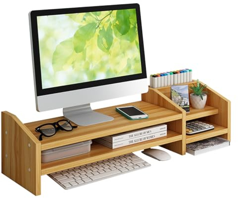Fleau Home Monitor Riser - Support pour ordinateur portable - Organisateur de bureau - Riser d'écran - Bois (Brun)