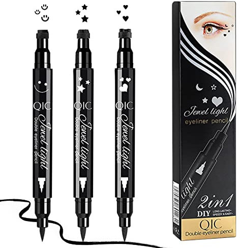 Rihsay 3 Stück Eyeliner Stempel Wasserfest Liquid Eyeliner Set Flüssiger Double Head Eyeliner Langanhaltend Make Up Set für Cosplay Maskerade Mädchen Damen Geschenk