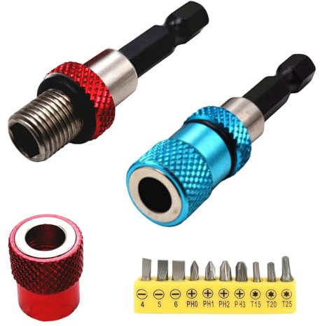 RoxNvm inserti per avvitatore professionale, set di 2 pezzi per avvitatore per cartongesso, portabit magnetico, bit di rigatura a sgancio rapido con gambo esagonale da 1/4 di pollice (rosso + blu)